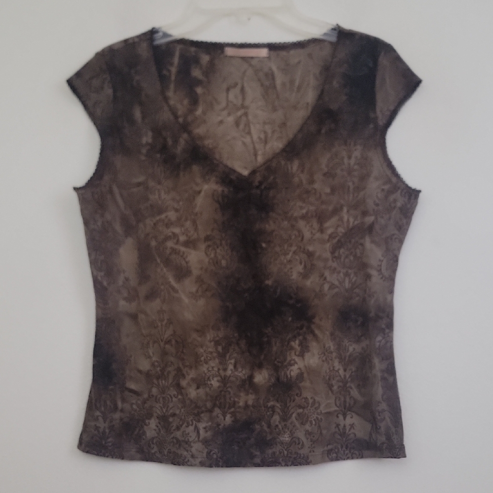 Forever 21 Brown Tie Dye Cap Sleeve Top Juniors L